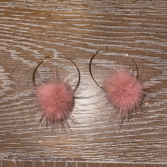 Gold Hoops with Pink Pom - Picture 4 of 4